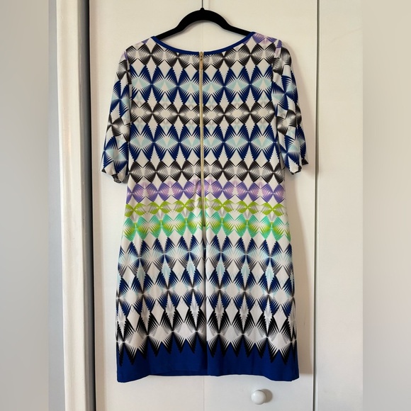 Eliza J  Shift Dress Geometric Colorful Short Sleeve Career Cocktail Size 12P - Picture 2 of 9